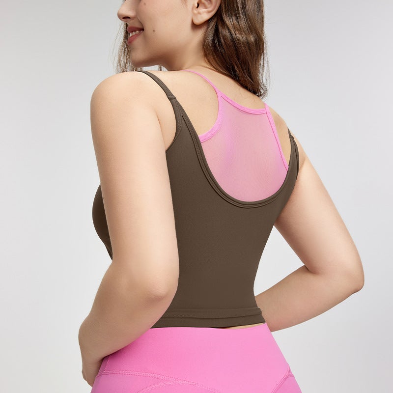 Plus Size Mesh Camisole Vest with Chest Pad – Women's Yoga Fitness Top - Image 5